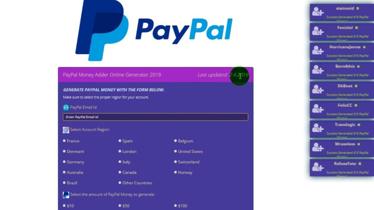 paypal money adder 2020 no human verification